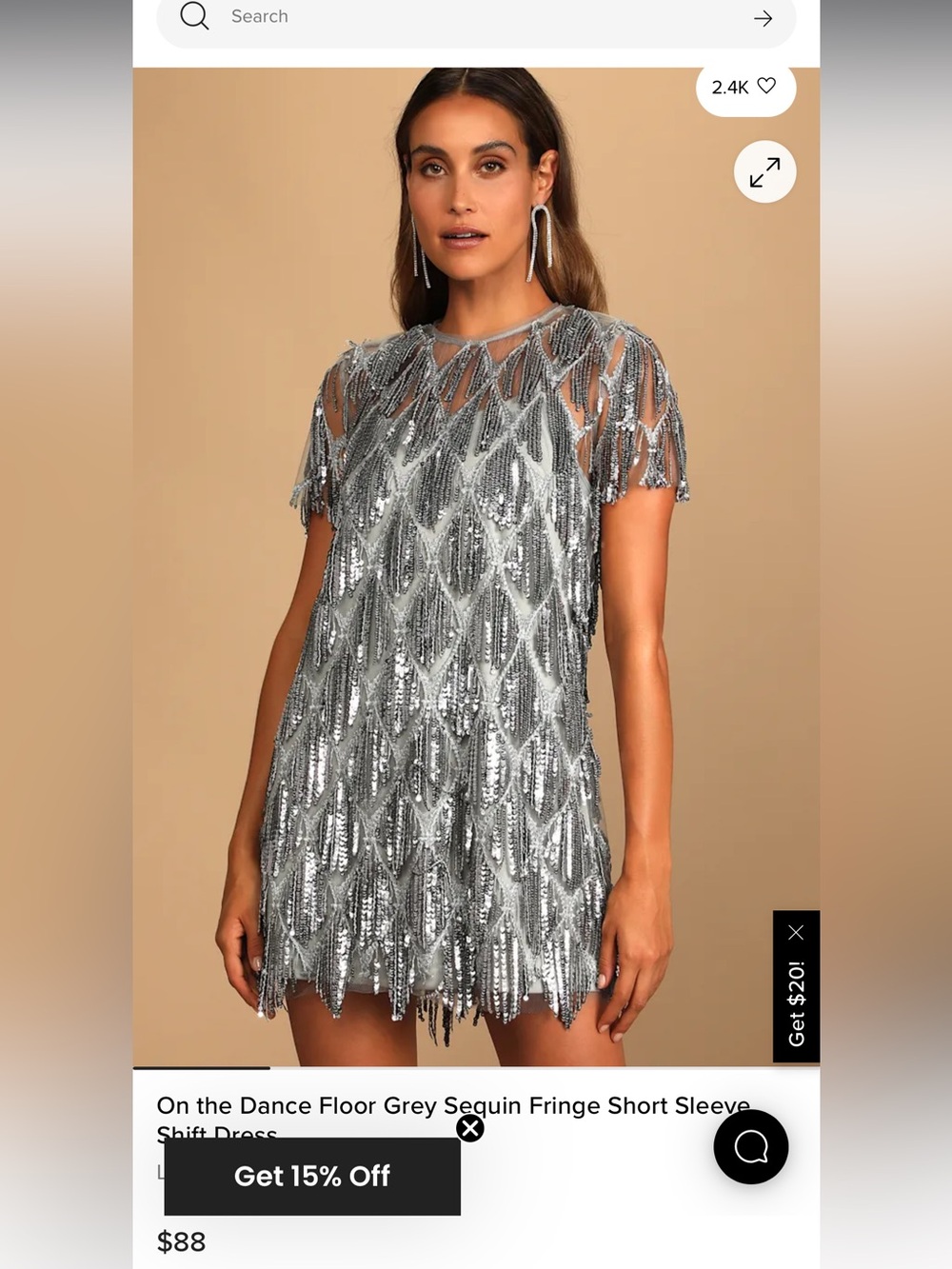 Lulu’s “On The Dance Floor” Grey Sequine Fringe Dress
